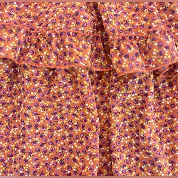 Hesparus Long Sleeve Smocked Waist Ruffle Dress L Boho Fall Floral Cottagecore - Picture 9 of 9